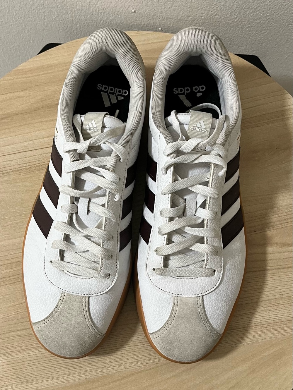 Adidas V L Court 3.0 White Sneakers with Brown Stripes and Gum Sole